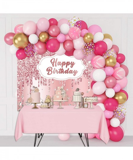 Pink Birthday Backdrop Tablecloth Kit Pink Happy Birthday Anniversary Party Supplies 2PCS $19.61 - Kids' Party Tablecovers