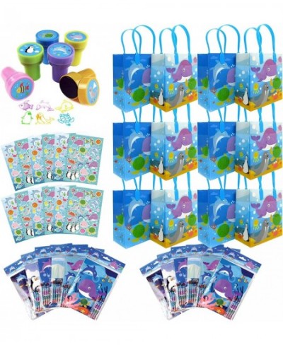 Ocean Life Sea Life Animals Birthday Party Assortment Favor Set of 108 pcs (12 Large Party Favor Treat Bags with Handles 24 S...