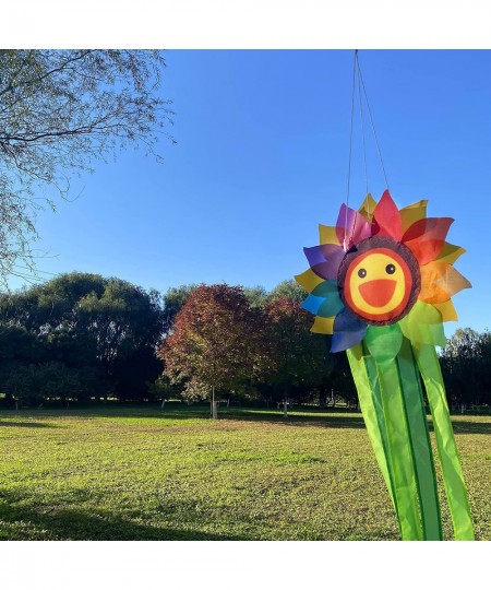 42-inches Smiling Sunflower Rainbow Windsock Hanging Décor Fall Autumns Outdoor Windsock for Garden Backyard Balcony Porch Ca...