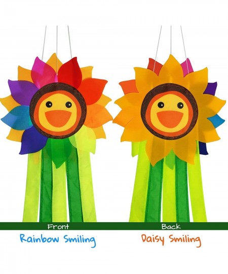 42-inches Smiling Sunflower Rainbow Windsock Hanging Décor Fall Autumns Outdoor Windsock for Garden Backyard Balcony Porch Ca...