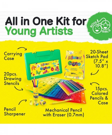 Drawing Stencil Kit for Kids 58 PC Art Set with 370+ Shapes Sketch Pad and Colored Pencils for DIY Arts and Crafts for Boys a...