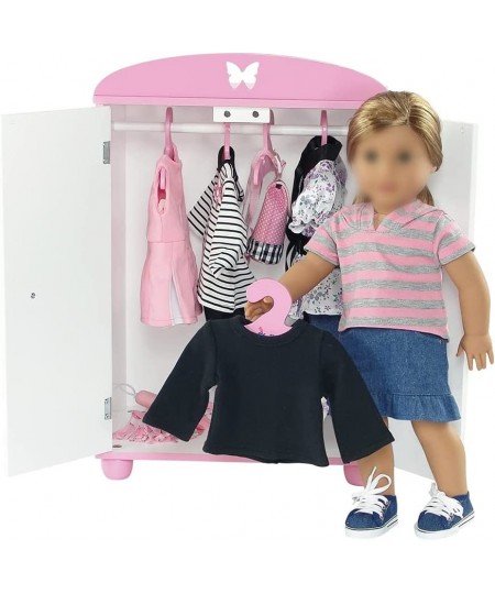 Doll Clothes 18 Inch Doll Furniture Closet Toy Gift for Kids Girls | Wardrobe Armoire Includes 5 Wooden 18" Doll Clothing Han...