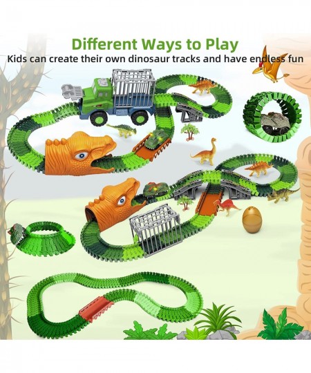 Dinosaur Toys Race Car Tracks Set Create a Dino World Road Race Flexible Dinosaur Vehicle Track Toy Playset 164 pcs Christmas...