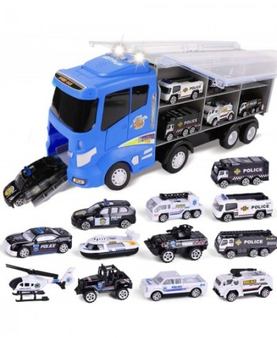 12 in 1 Die-cast Police Car with Lights and Sounds Transport Truck Car Carrier Toy with Mini Police Vehicles Gifts for Toddle...