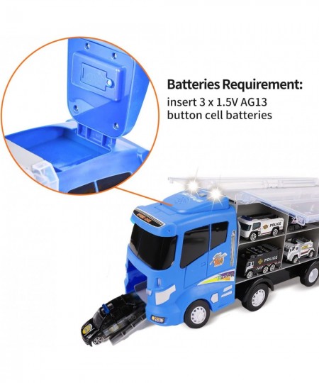 12 in 1 Die-cast Police Car with Lights and Sounds Transport Truck Car Carrier Toy with Mini Police Vehicles Gifts for Toddle...