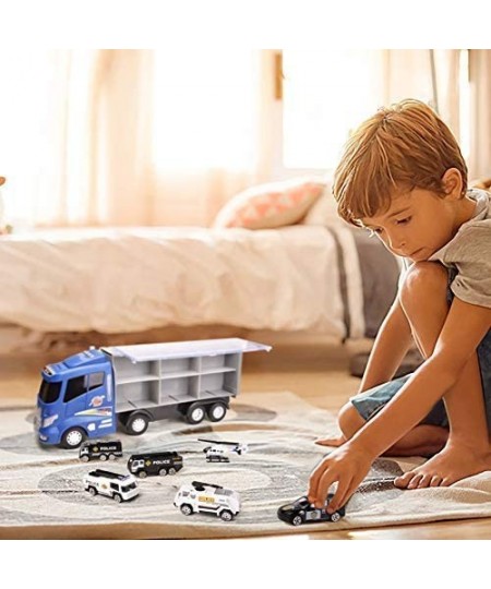 12 in 1 Die-cast Police Car with Lights and Sounds Transport Truck Car Carrier Toy with Mini Police Vehicles Gifts for Toddle...