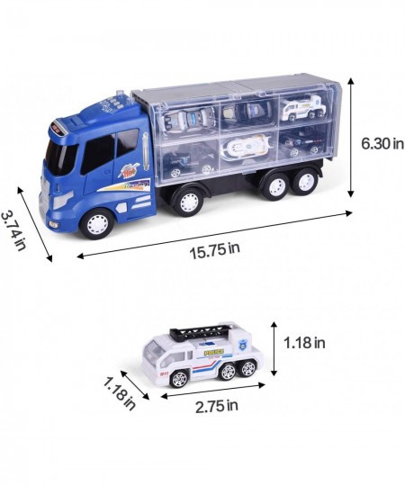 12 in 1 Die-cast Police Car with Lights and Sounds Transport Truck Car Carrier Toy with Mini Police Vehicles Gifts for Toddle...