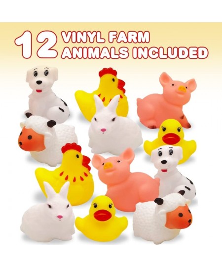 Vinyl Farm Animals Pack of 12 Assorted Squeezable Toys Farm Birthday Party Favors for Kids Fun Bath Tub and Pool Toys for Chi...