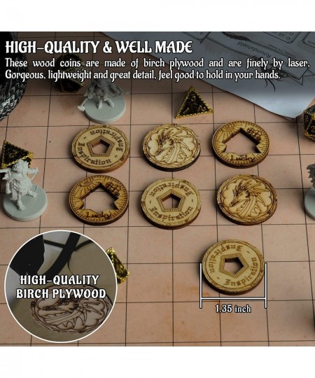 DND Tokens Laser Cut Wood Coins Set of 15 in 3 Styles - Lucky Clover Inspiration and Dragon - Perfect for Dungeons & Dragons ...