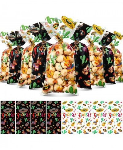 100 Pcs Mexican Candy Bags Fiesta Cellophane Treat Bags Cinco De Mayo Treat Bag Fiesta Goodie Party Favor Bag with 100 Gold T...