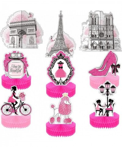 9 Pcs Paris Party Decorations Honeycomb Centerpieces Pink Table Topper 3D Double Side Romantic Girl Eiffel Tower Birthday Sup...