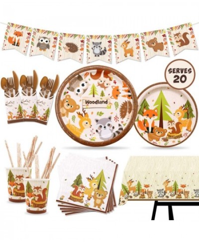 Woodland Animal Party Tableware Supplies Set Including Banner Plates Cups Table Cover and Napkins Serves 20 Guests for Woodla...