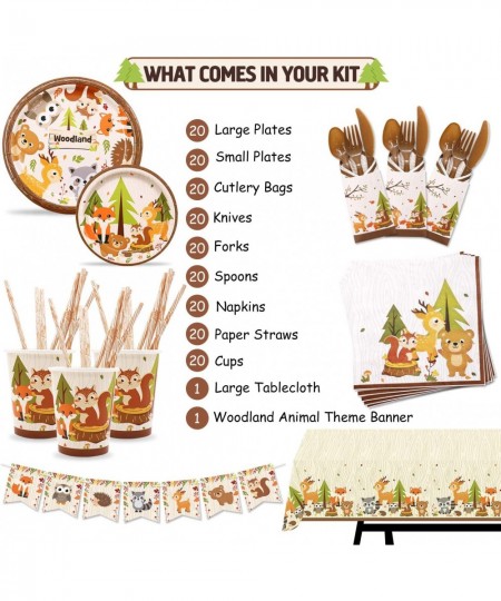 Woodland Animal Party Tableware Supplies Set Including Banner Plates Cups Table Cover and Napkins Serves 20 Guests for Woodla...