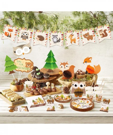 Woodland Animal Party Tableware Supplies Set Including Banner Plates Cups Table Cover and Napkins Serves 20 Guests for Woodla...