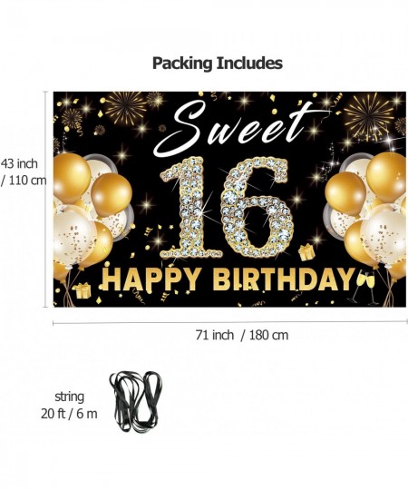 Sweet 16 Backdrop Birthday Decorations Sweet Sixteen Photo Booth Props Black Gold Happy 16th Birthday Party Decorations For G...