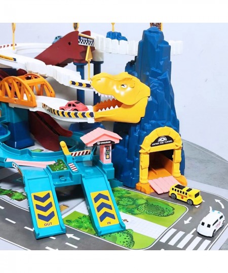 Race Track Playset for Kids Dinosaur Hill Car Adventure Toys with 8 Mini Cars Race Car Track Toys Toy Vehicle Playset for 3 4...