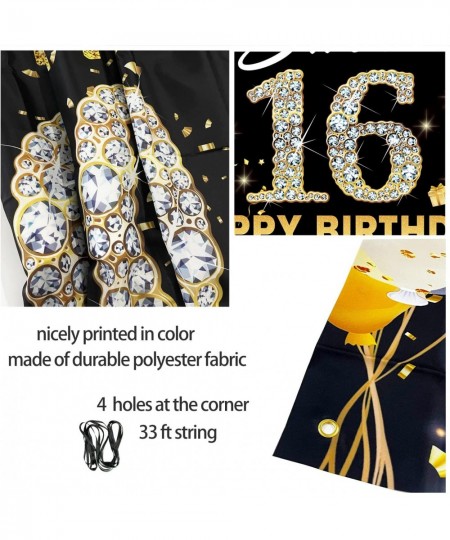 Sweet 16 Backdrop Birthday Decorations Sweet Sixteen Photo Booth Props Black Gold Happy 16th Birthday Party Decorations For G...