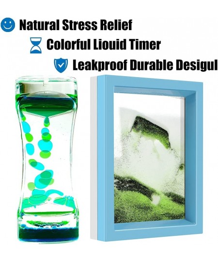 Sand Art Picture and Liquid Motion Bubbler Timer 2 Pack Colorful Hourglass Liquid Bubbler Art Toys Activity Calm Relaxing Des...