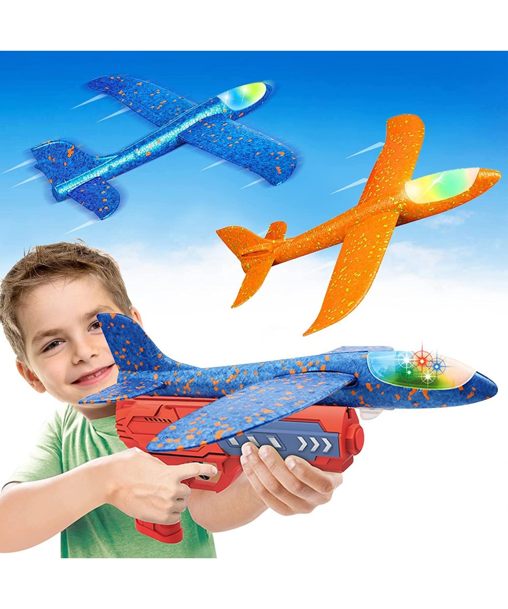 2 Pack Airplane Launcher Toys 14 Inch Throwing Foam Planes with LED Light Flying Catapult Outdoor Christmas Birthday Gifts Fo...