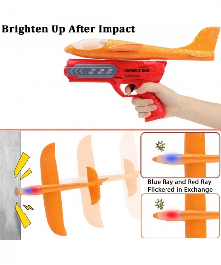 2 Pack Airplane Launcher Toys 14 Inch Throwing Foam Planes with LED Light Flying Catapult Outdoor Christmas Birthday Gifts Fo...