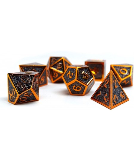 Heroic Dice of Metallic Luster - 7 Piece Metal Polyhedral Dice Collection (Black with Orange Font) $58.08 - Game Accessories