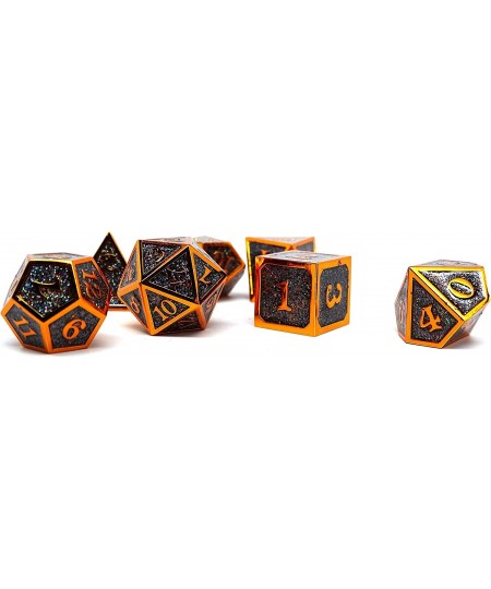 Heroic Dice of Metallic Luster - 7 Piece Metal Polyhedral Dice Collection (Black with Orange Font) $58.08 - Game Accessories