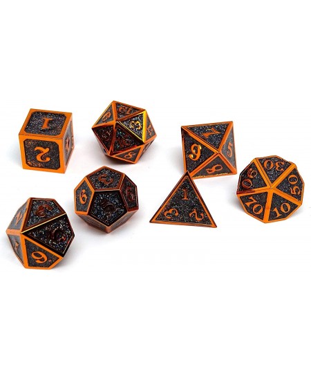 Heroic Dice of Metallic Luster - 7 Piece Metal Polyhedral Dice Collection (Black with Orange Font) $58.08 - Game Accessories