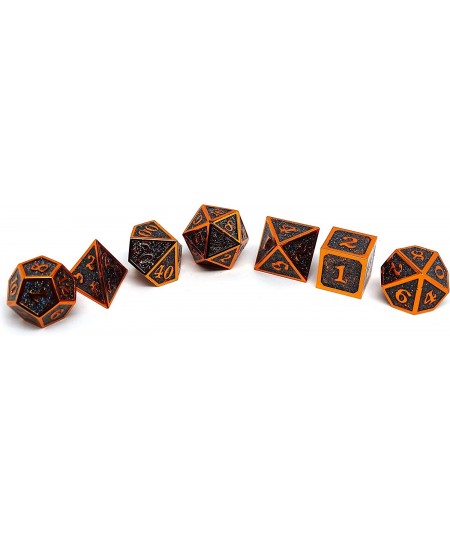 Heroic Dice of Metallic Luster - 7 Piece Metal Polyhedral Dice Collection (Black with Orange Font) $58.08 - Game Accessories