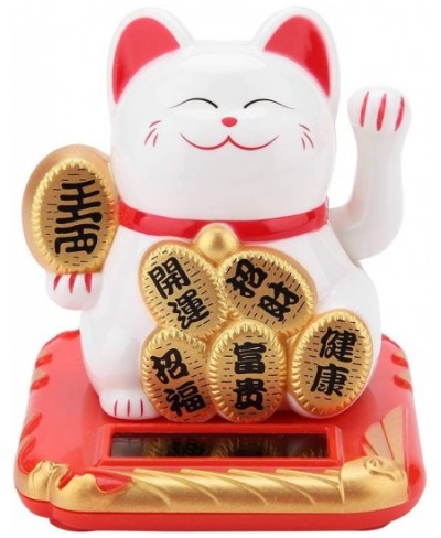 Lucky Cat Solar Powered Welcoming Fortune Cat Adorable Waving Beckoning Lucky Cat Home Car Ornament(White) $17.73 - Solar Pow...