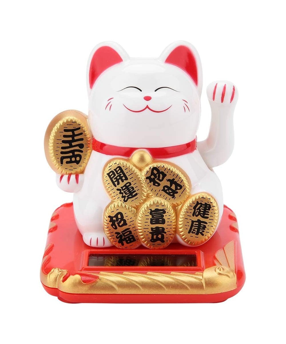 Lucky Cat Solar Powered Welcoming Fortune Cat Adorable Waving Beckoning Lucky Cat Home Car Ornament(White) $17.73 - Solar Pow...