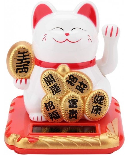 Lucky Cat Solar Powered Welcoming Fortune Cat Adorable Waving Beckoning Lucky Cat Home Car Ornament(White) $17.73 - Solar Pow...