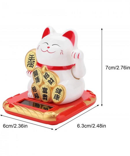 Lucky Cat Solar Powered Welcoming Fortune Cat Adorable Waving Beckoning Lucky Cat Home Car Ornament(White) $17.73 - Solar Pow...