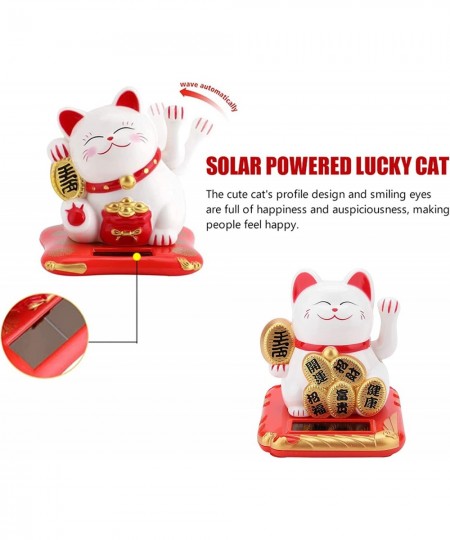 Lucky Cat Solar Powered Welcoming Fortune Cat Adorable Waving Beckoning Lucky Cat Home Car Ornament(White) $17.73 - Solar Pow...