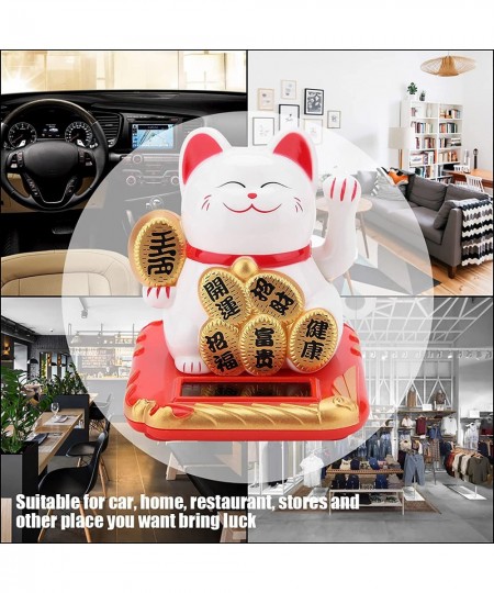 Lucky Cat Solar Powered Welcoming Fortune Cat Adorable Waving Beckoning Lucky Cat Home Car Ornament(White) $17.73 - Solar Pow...