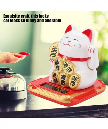 Lucky Cat Solar Powered Welcoming Fortune Cat Adorable Waving Beckoning Lucky Cat Home Car Ornament(White) $17.73 - Solar Pow...