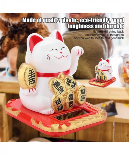 Lucky Cat Solar Powered Welcoming Fortune Cat Adorable Waving Beckoning Lucky Cat Home Car Ornament(White) $17.73 - Solar Pow...