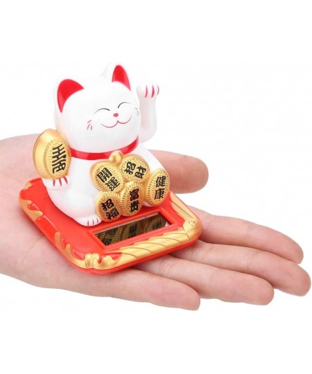 Lucky Cat Solar Powered Welcoming Fortune Cat Adorable Waving Beckoning Lucky Cat Home Car Ornament(White) $17.73 - Solar Pow...