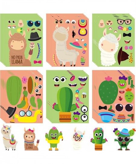 36PCS Make Your Own Llama Cactus Stickers Make a Face Animal Sticker Craft Game DIY Art Cards Good Gift for School Kids Goodi...