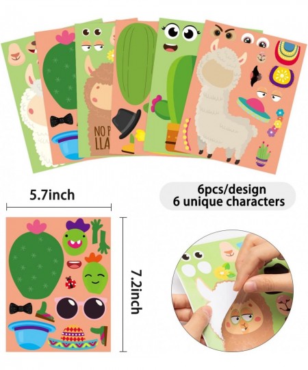 36PCS Make Your Own Llama Cactus Stickers Make a Face Animal Sticker Craft Game DIY Art Cards Good Gift for School Kids Goodi...