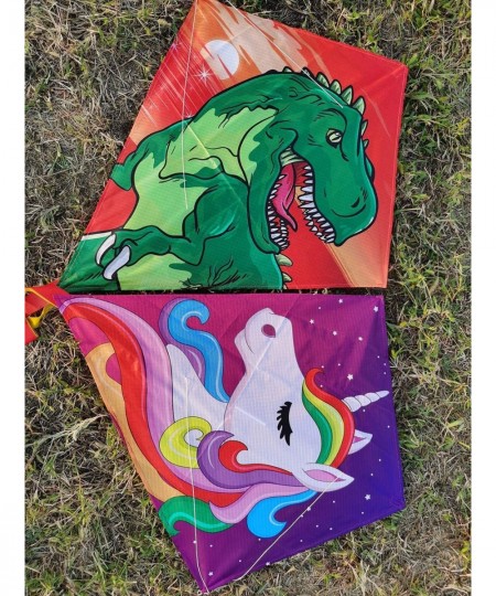 Diamond Kite [2 Pack]Dinasour+Unicorn Eddy Kite beginners Kite for Children Wonderful Beginner Kite for 3 years up 60x70cm wi...