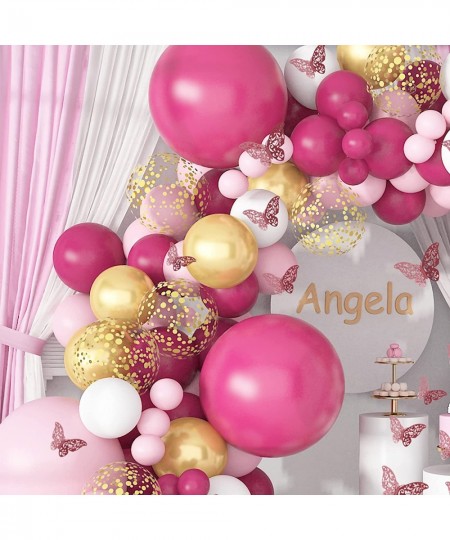 Pink Balloon Garland Arch Kit 140 Pcs Hot Pink Gold Balloon Arch Baby Shower Decorations for Girl Butterfly Stickers Gold Con...