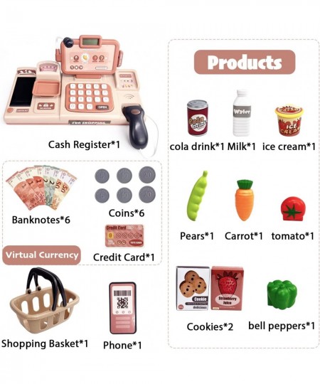 Learning Toy Money Pretend Play Set Cash Register Toy for Kids with Scanner Play Store Credit Reader Food Play Set Toy Money ...