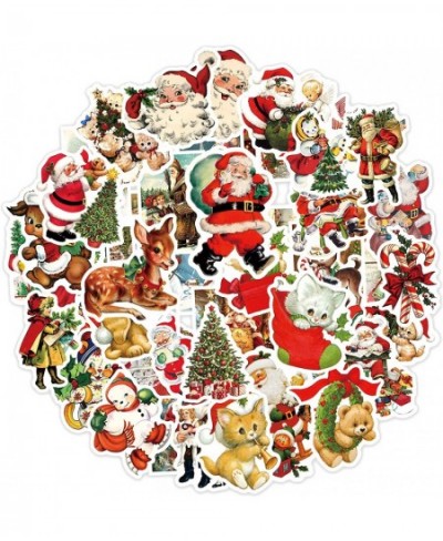 50PCS Vintage Christmas Vinyl Stickers Santa Claus Snowman Sticker Pack for Teens Waterproof Stickers Decals for Water Bottle...