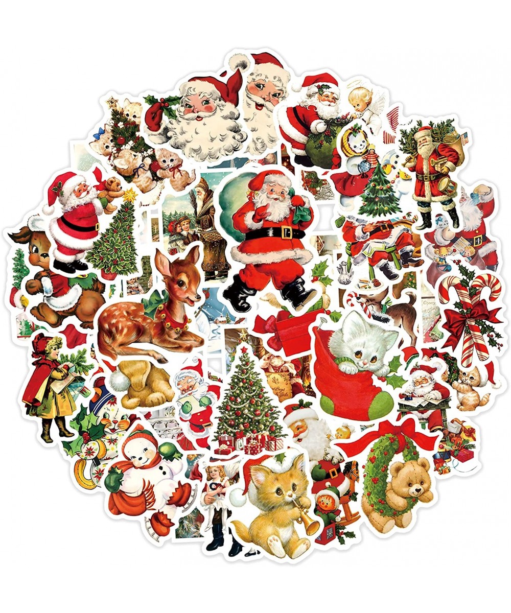 50PCS Vintage Christmas Vinyl Stickers Santa Claus Snowman Sticker Pack for Teens Waterproof Stickers Decals for Water Bottle...