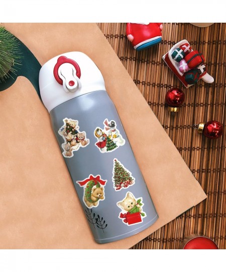 50PCS Vintage Christmas Vinyl Stickers Santa Claus Snowman Sticker Pack for Teens Waterproof Stickers Decals for Water Bottle...