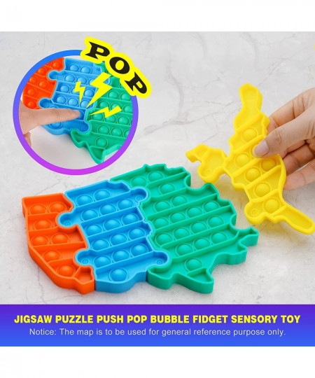 Fidget Pack 4PCS US Map Jigsaw Puzzles Silicone Push Pop Bubble Multicolor Fidget Sensory Toy Fidget Toys Stress Reducer Anxi...