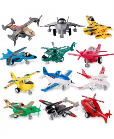 Set of 12 Pull Back Airplanes Vehicle Playset - Variety Pack of Helicopters Stealth Bombers Fighter Jets Aircraft Planes and ...