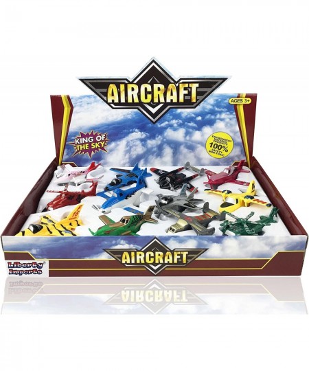 Set of 12 Pull Back Airplanes Vehicle Playset - Variety Pack of Helicopters Stealth Bombers Fighter Jets Aircraft Planes and ...