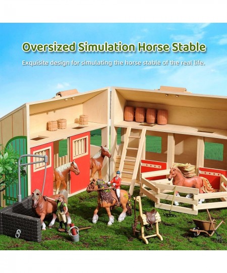 Farm Animals Figures Playset with Stable Farm Toys Set with Farmers Horse and Fence Farm Vehicle Playset Educational Toys for...