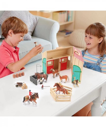 Farm Animals Figures Playset with Stable Farm Toys Set with Farmers Horse and Fence Farm Vehicle Playset Educational Toys for...